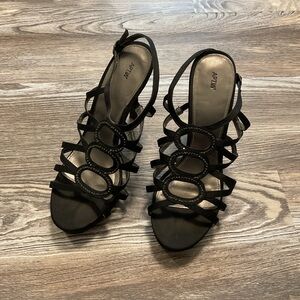 Apt 9 Women’s Black Bejeweled Strappy Black Platform Stiletto Heels 9.5